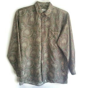 XYZ Vintage Silk Blouse Chest Button Pocket Point Collar Paisley Type Print S